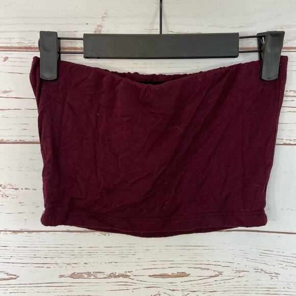 Windsor S/M Maroon Burgundy Basic Cropped Strapless Tube Top - Picture 3 of 4